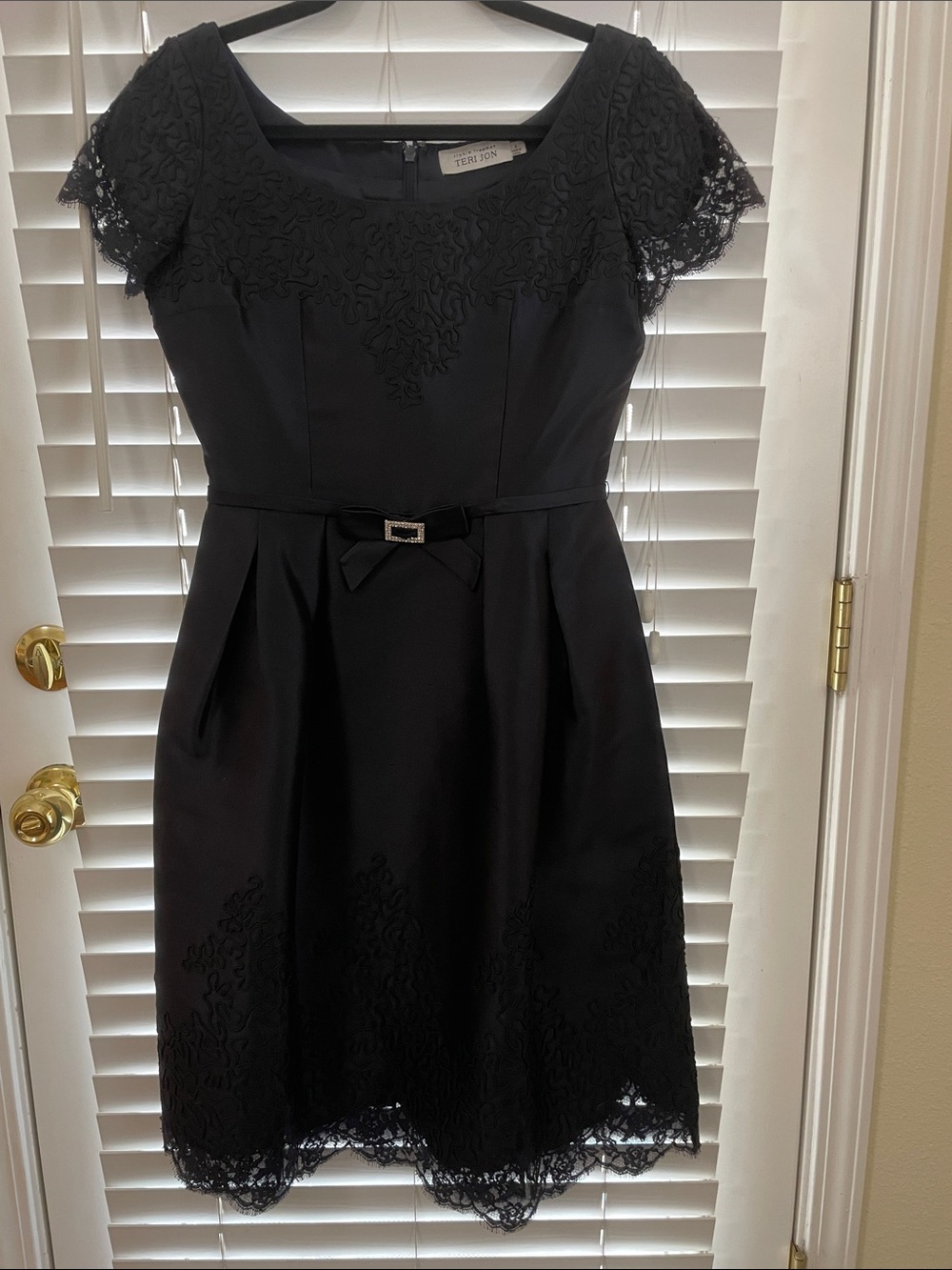 NWOT. Navy. Teri Jon Lace-Trim Fit & Flare Cocktail Dress
